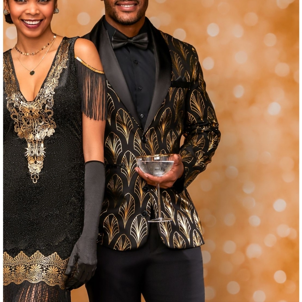 Adult 1920s Deco Suit Jacket and Bowtie Halloween Party Cosplay